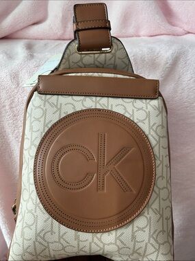 Calvin Klein Cream & Tan CK Monogram Crossbody Sling